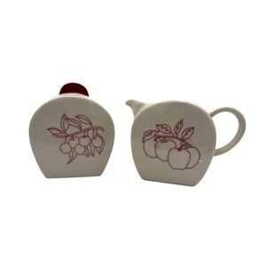 Lifestyle Home Alford Ceramic Creamer & Sugar Set Red Fruit Stitch Design